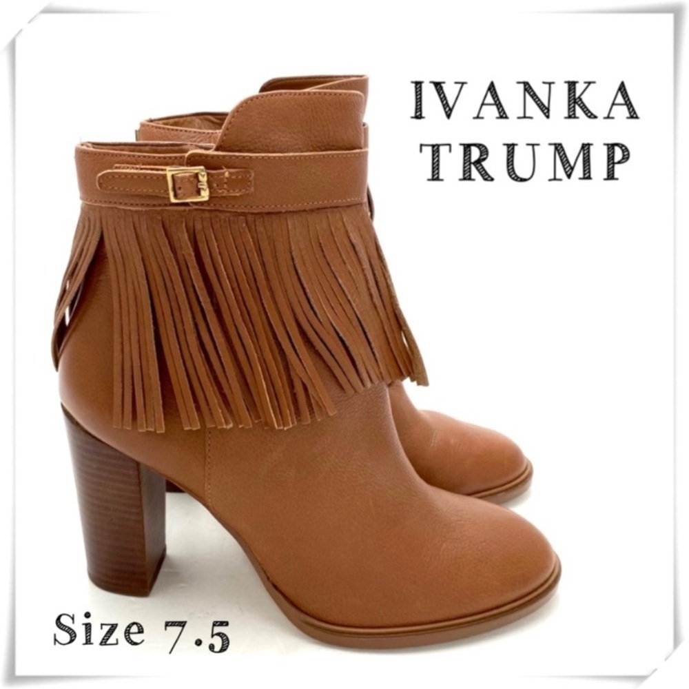 Ivanka Trump Preta Fringe Academia Ankle Heel Boot in Camel Tan Brown Size 7.5